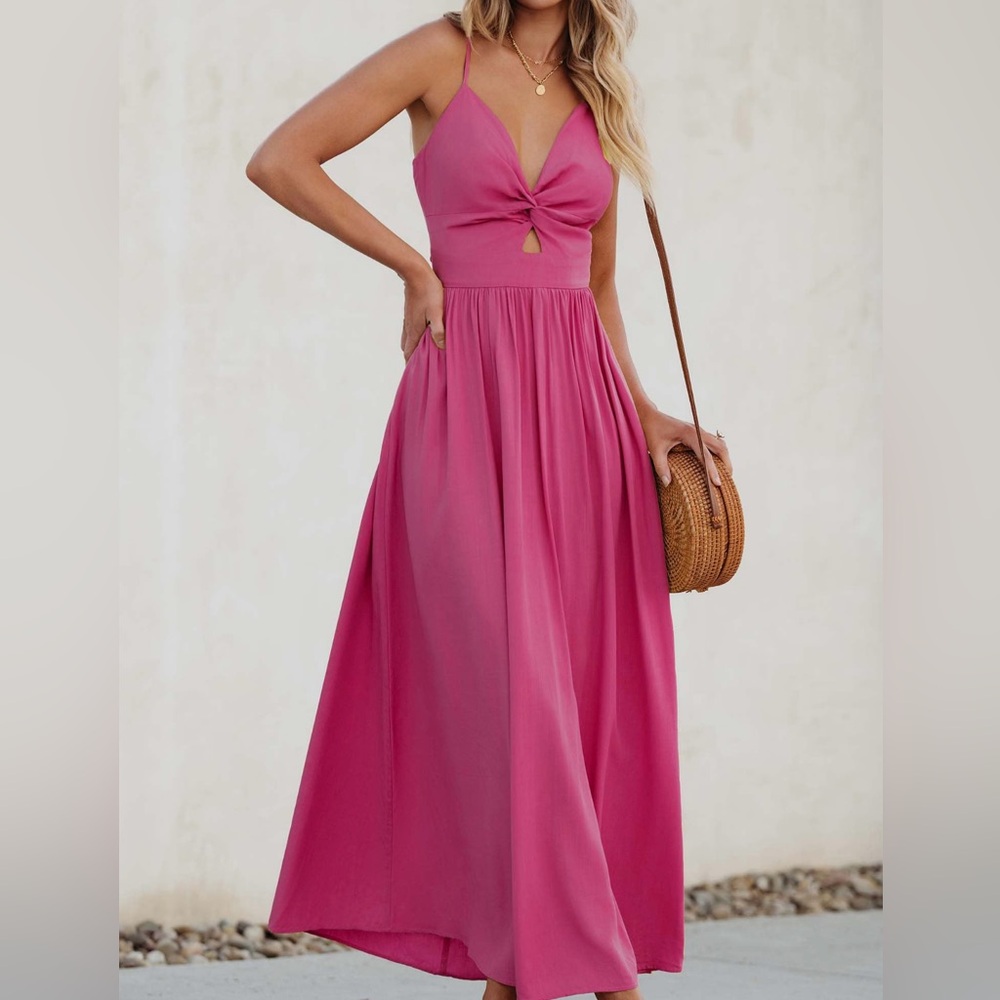 ‼️S O L D‼️Pink Twist & Keyhole Sweetheart Maxi Dress (L)